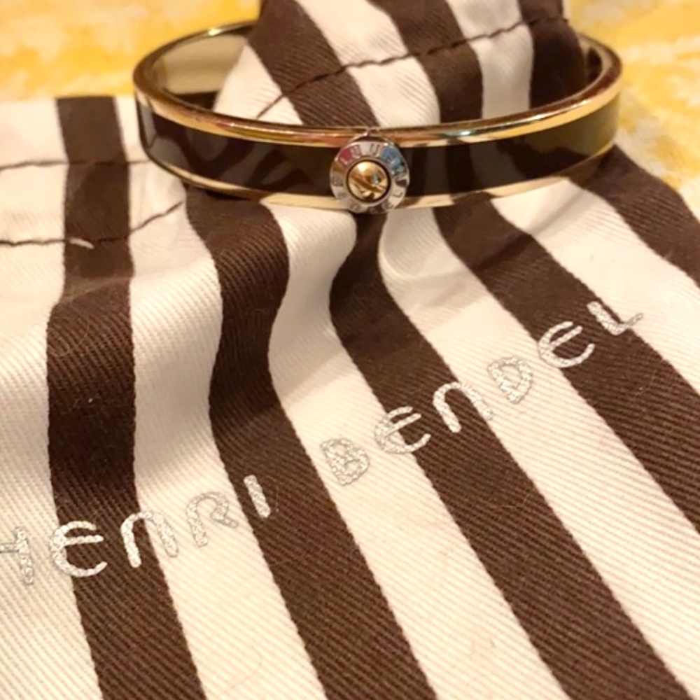 Henri Bendel Brown/Gold Enamel Hinged Bracelet